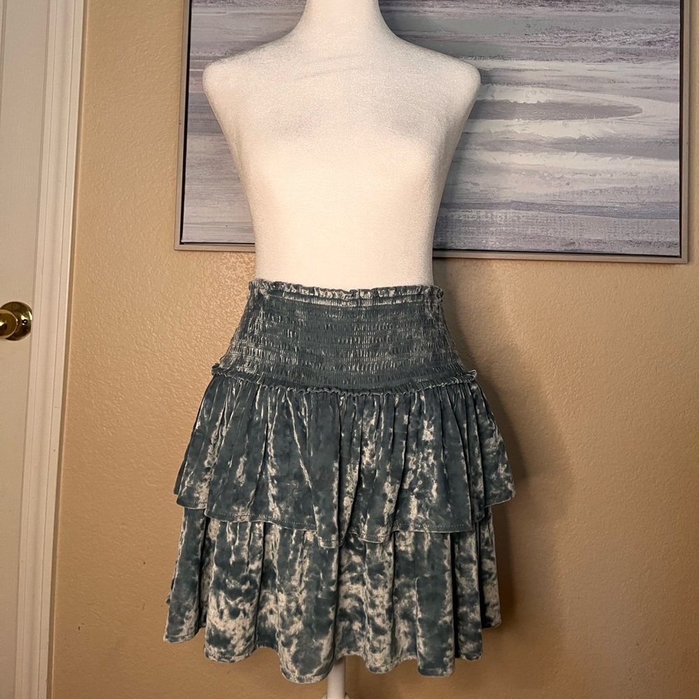 Aerie Blue Velvet A-Line Skirt